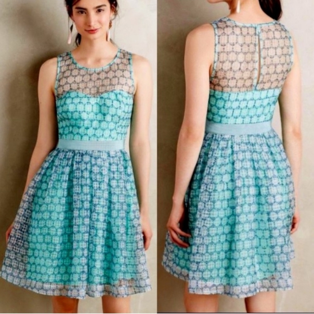 Moulinette Soeurs aqua blue chasia cocktail dress, size 2